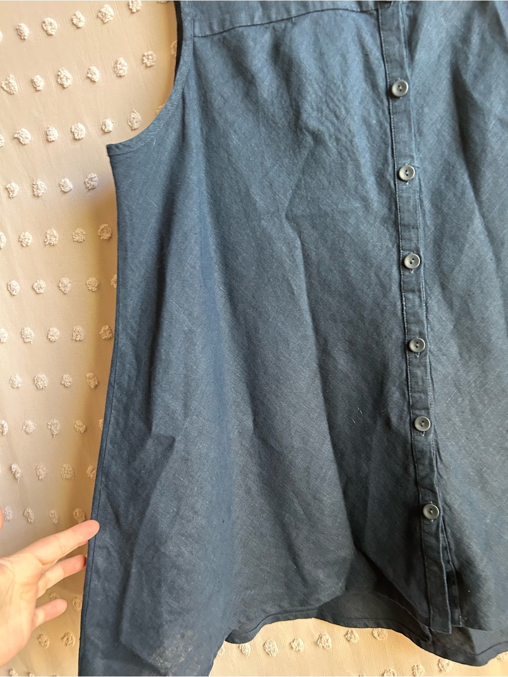 Flax Linen Sleeveless Tunic Collared Button Down Sz 1X Navy Blue - Picture 3 of 5